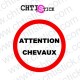 AUTOCOLLANT ATTENTION CHEVAUX ROND