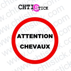 AUTOCOLLANT ATTENTION CHEVAUX ROND