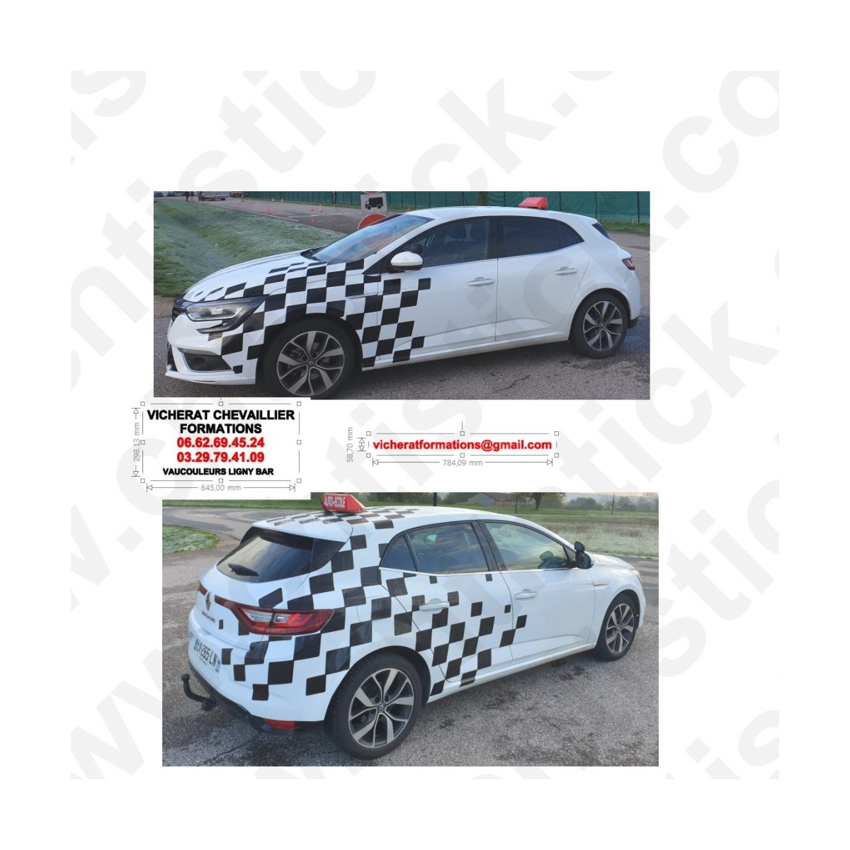 chtistick FLOCAGE AUTO ECOLE DAMIER 