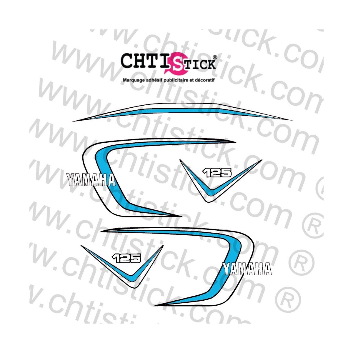 Stickers YAMAHA 125 RDX 1979 Bleu ciel et Blanc