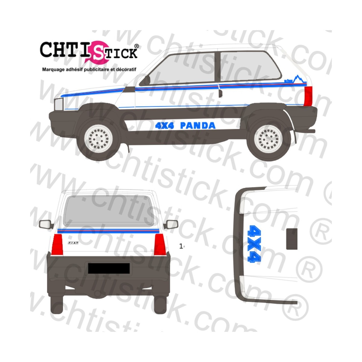 Kit autocollant fiat panda val d'isere 1 Blanche