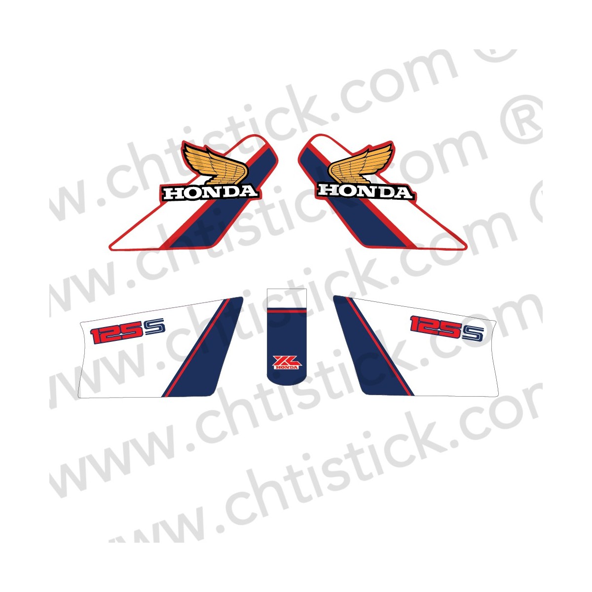 chtistick KIT AUTOCOLLANT HONDA XL 125S 1985 BLANC BLEU