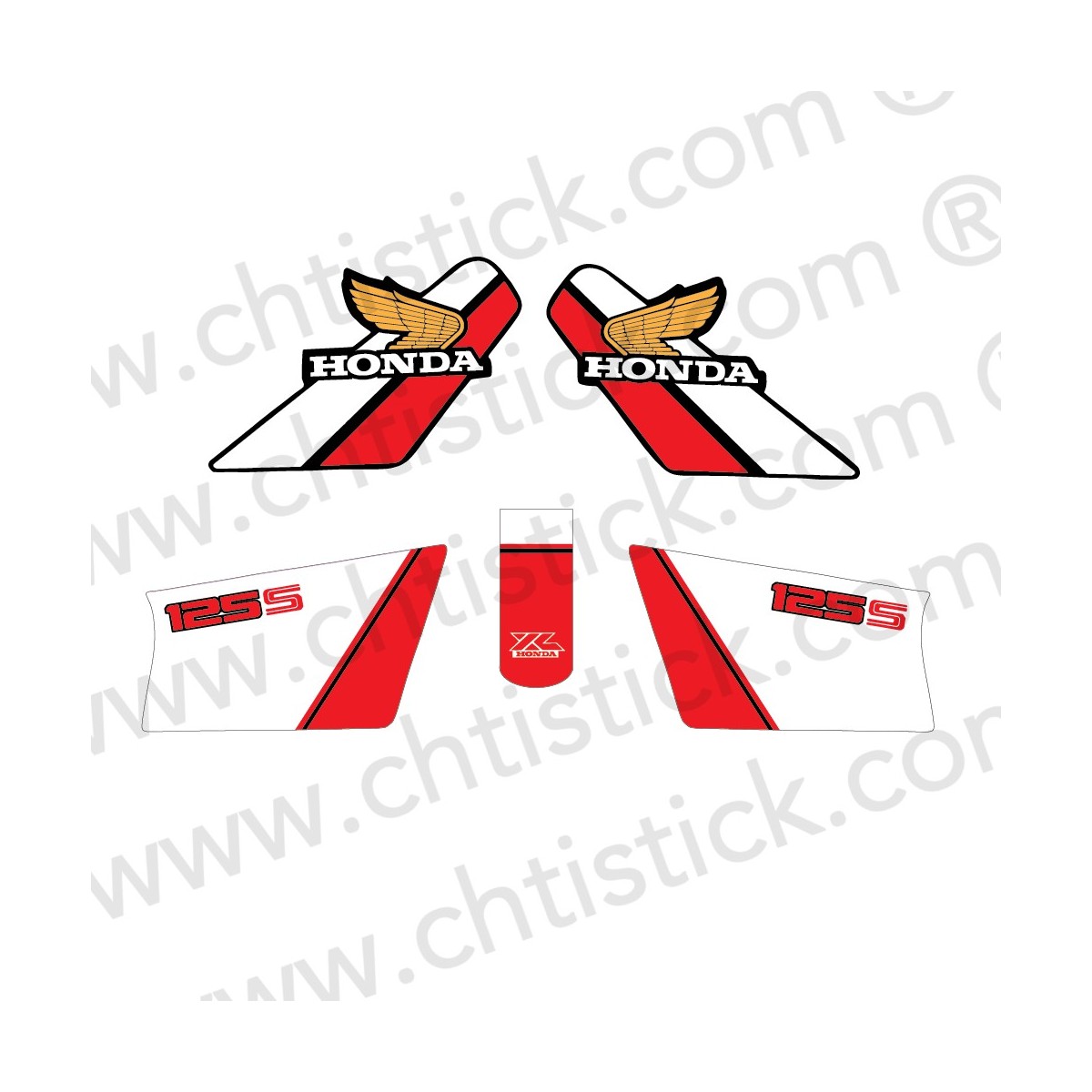 chtistick KIT AUTOCOLLANT HONDA XL 125S 1985 BLANC ROUGE
