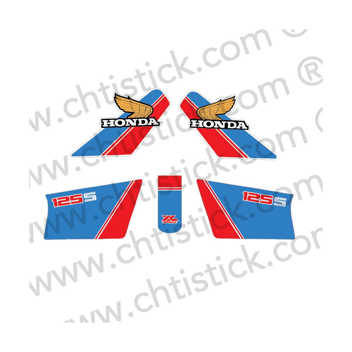 KIT AUTOCOLLANT HONDA XL 125S 1985 ROUGE BLEU