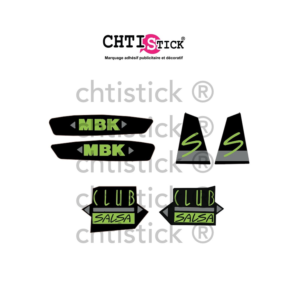 Kit Stickers MBK 51 CLUB SALSA NOIR/VERT/GRIS