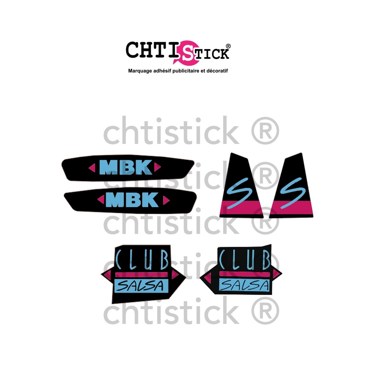 Kit Stickers MBK 51 CLUB SALSA NOIR/BLEU/ROSE