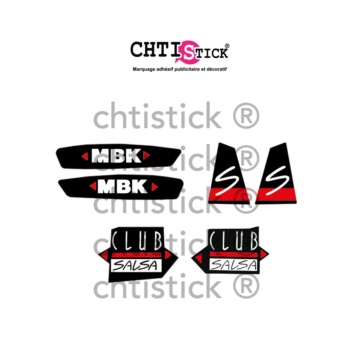 Kit Stickers MBK 51 CLUB SALSA NOIR/BLANC/ROUGE