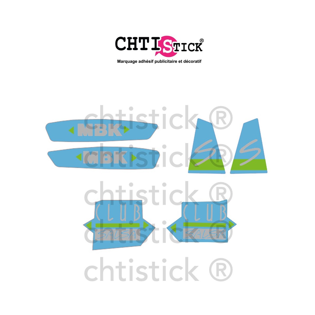 Kit Stickers MBK 51 CLUB SALSA BLEU/GRIS/VERT