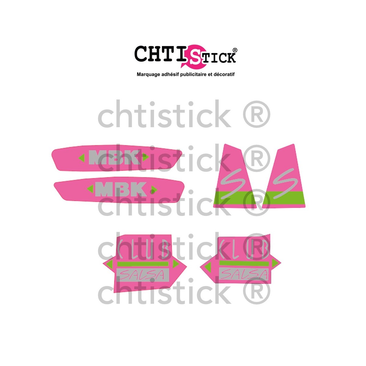 Kit Stickers MBK 51 CLUB SALSA ROSE/GRIS/VERT