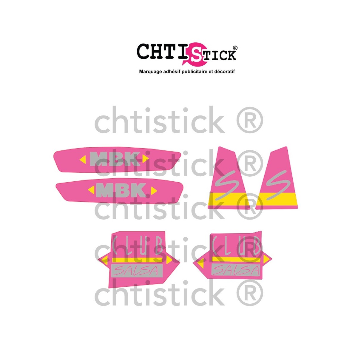 Kit Stickers MBK 51 CLUB SALSA ROSE/GRIS/JAUNE