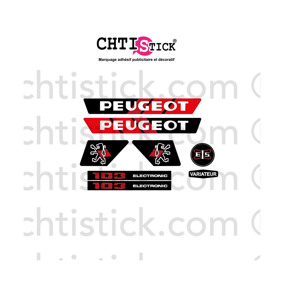 chtistick Kit autocollants Peugeot 103 MVL ROUGE