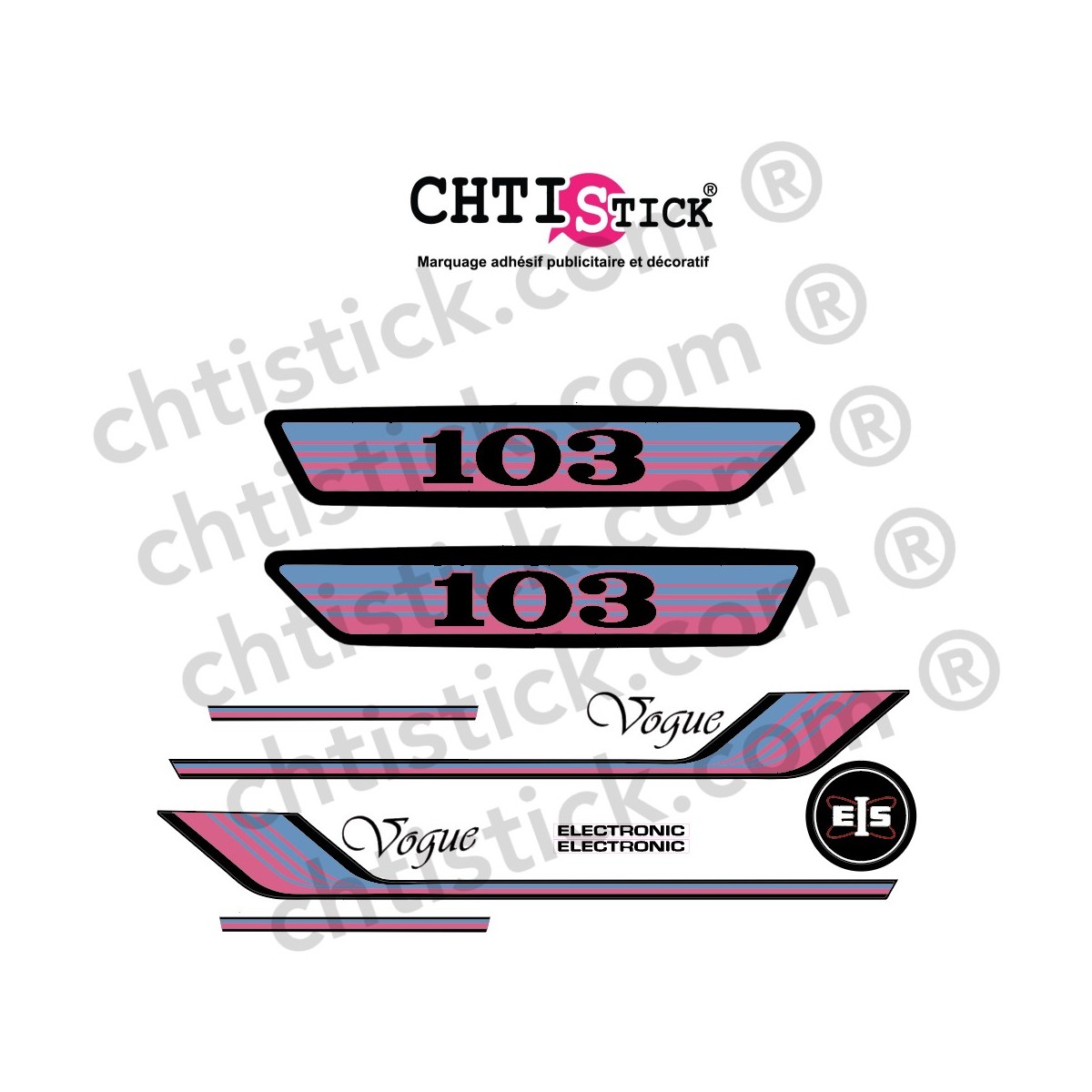 Kit autocollants Peugeot 103 Vogue Rose
