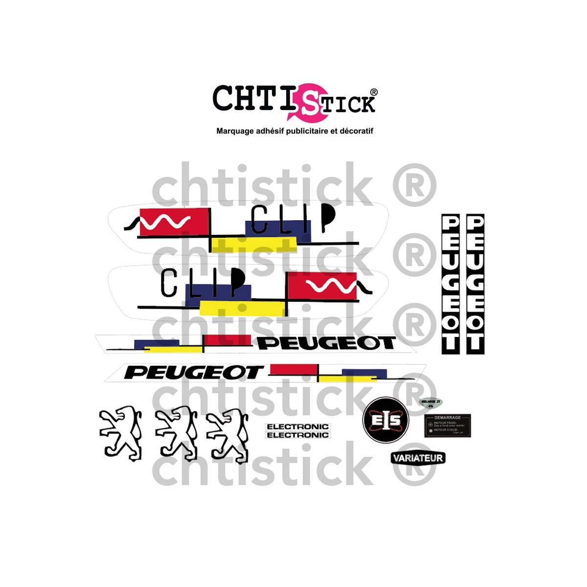 chtistick Kit autocollants Peugeot 103 CLIP BLANC