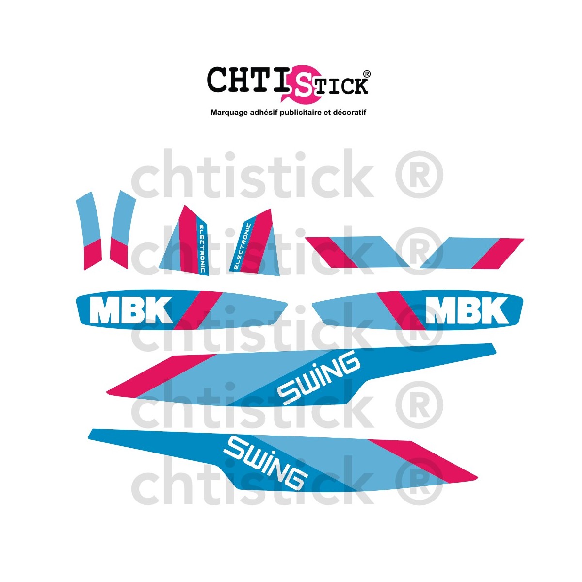 Kit Stickers MBK 51 SWING TURQUOISE BLEU ROSE