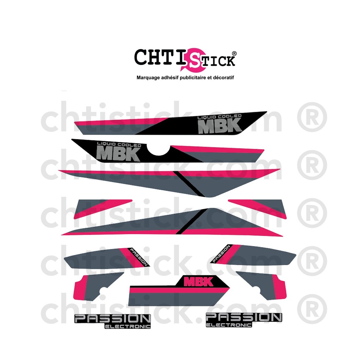 Kit Stickers MBK 51 PASSION 89 GRIS NOIR ROSE