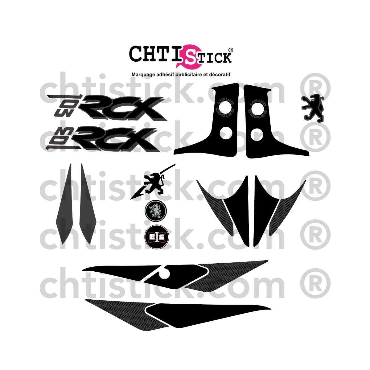 Kit Stickers Peugeot 103 RCX Phase 2 NOIR et GRIS ANTHRACITE