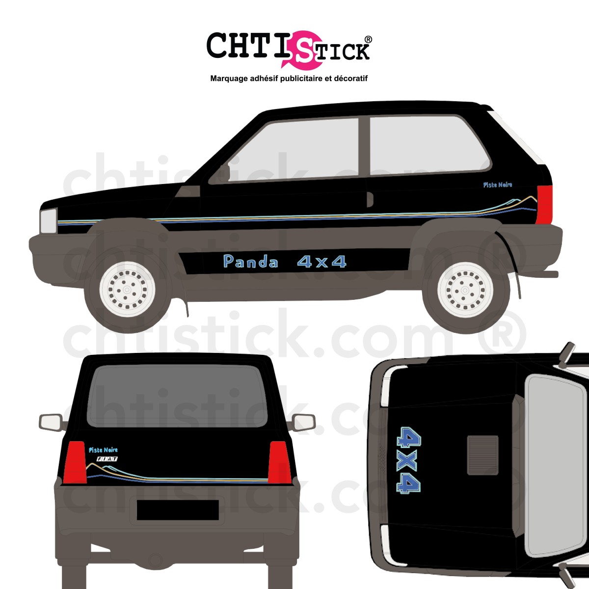 Kit déco autocollants Piste Noire pour FIAT Panda