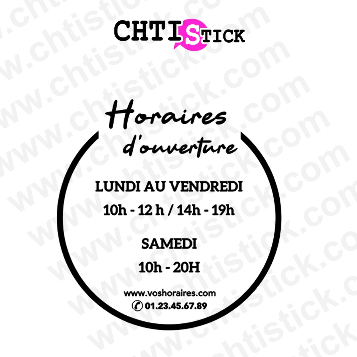 chtistick Sticker heures d'ouverture rond