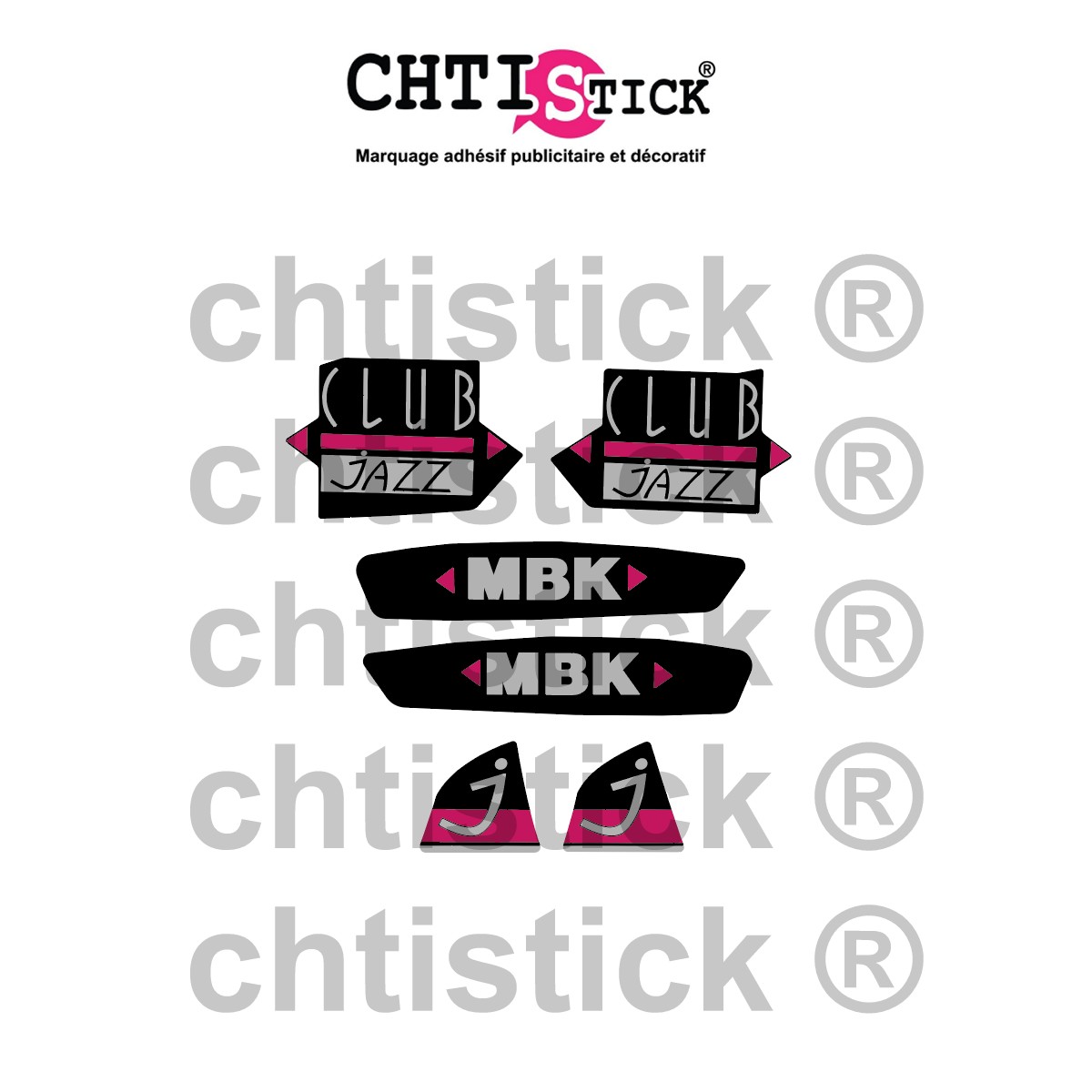 Kit Stickers MBK 51 CLUB JAZZ NOIR/ROSE/GRIS