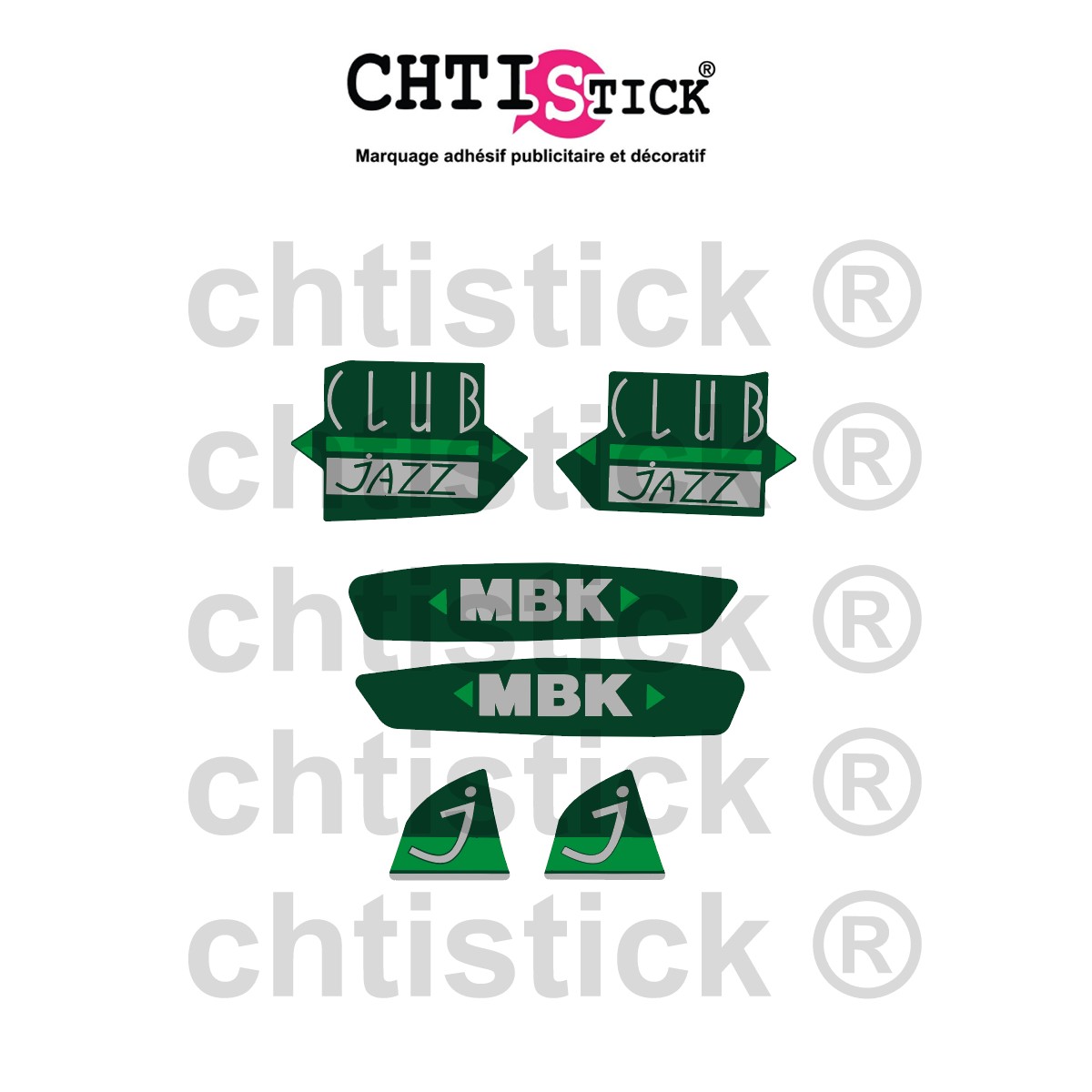Kit Stickers MBK 51 CLUB JAZZ VERT/VERT/GRIS