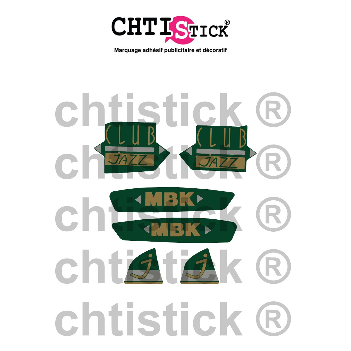 Kit Stickers MBK 51 CLUB JAZZ VERT/GRIS/OR